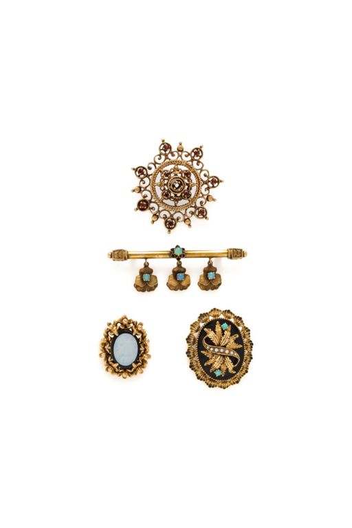 Collection of Mutigem and Yellow Gold Brooches