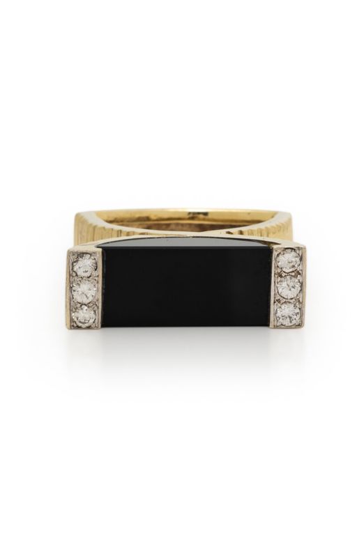 14k Gold Onyx and Diamond Ring