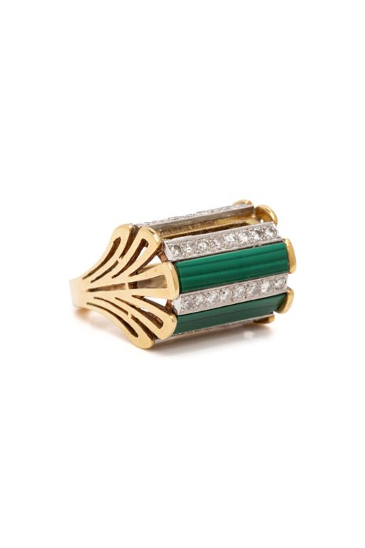 Malachite, Diamond and Yellow Gold Ring