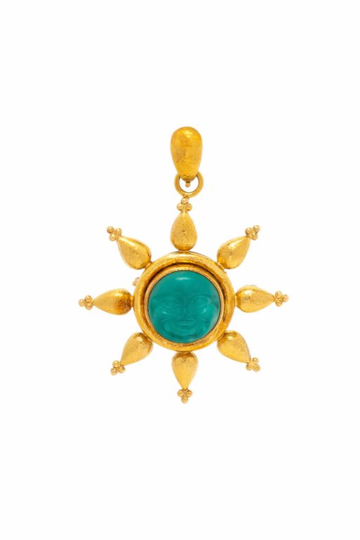 18k Gold Glass Pendant Brooch