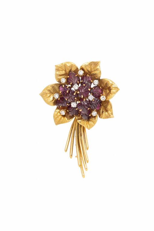18k Gold Tourmaline and Diamond Brooch