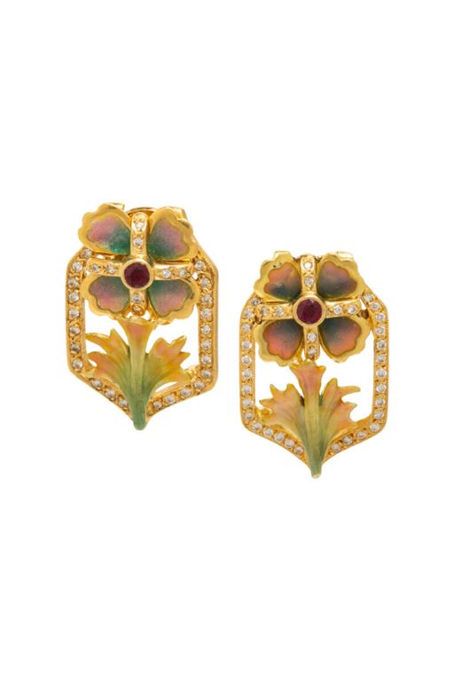 Pair of 18k Gold Ruby and Diamond Earrings