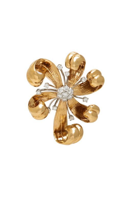 14k Gold Diamond Brooch