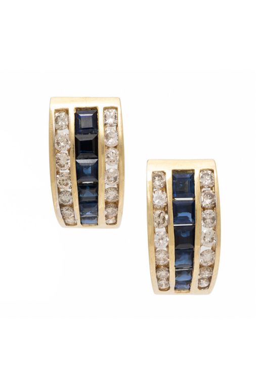 Gold Sapphire and Diamond Earrings