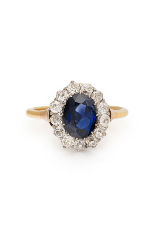 Sapphire, Diamond, and Bicolor Gold Ring