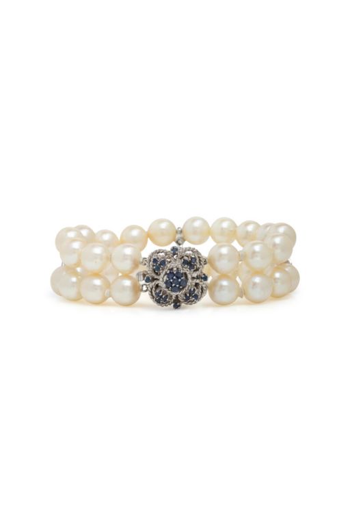 14k Gold Pearl Diamond and Sapphire Bracelet