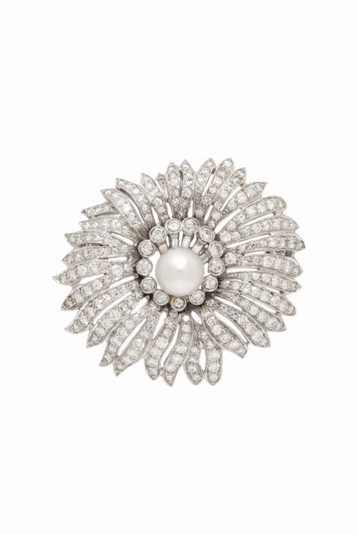 Platinum Diamond and Pearl Pendant Brooch