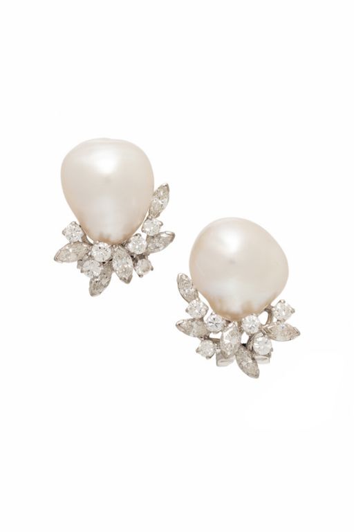 18k Gold Pearl and Diamond Earrings