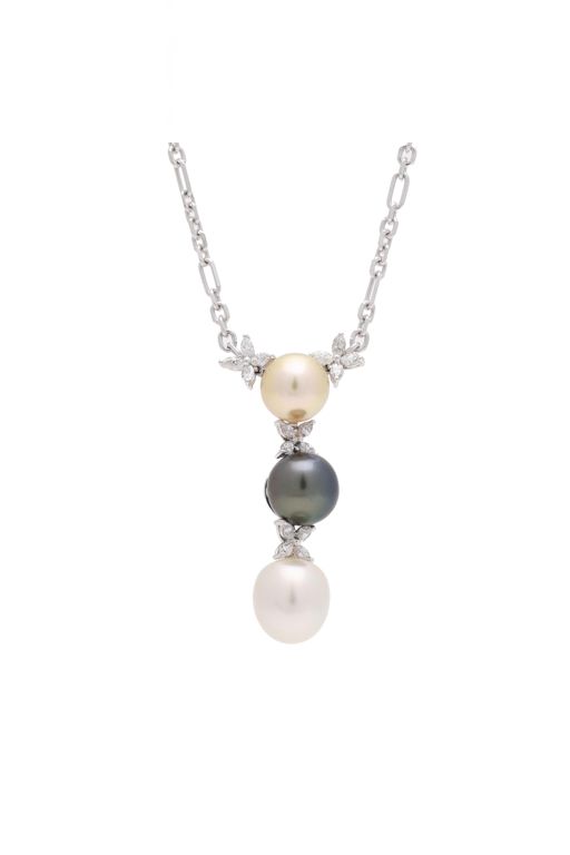 18k Gold Pearl and Diamond Pendant Necklace