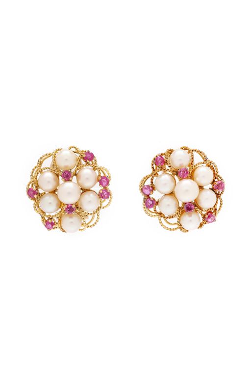 14k Gold Pearl and Ruby Earrings