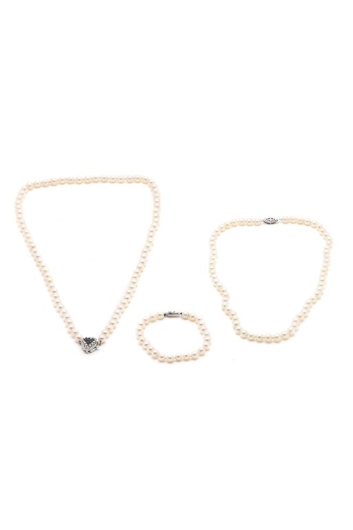 14k Gold Pearl and Sapphire Jewelry Set