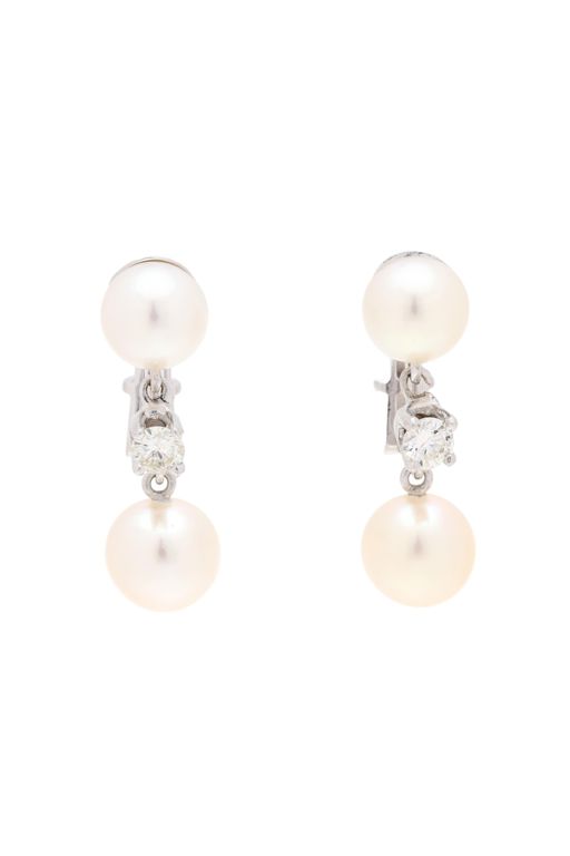 White Gold, Pearl, and Diamond Earrings