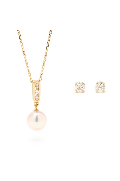 Gold Pearl and Diamond Jewelry Set