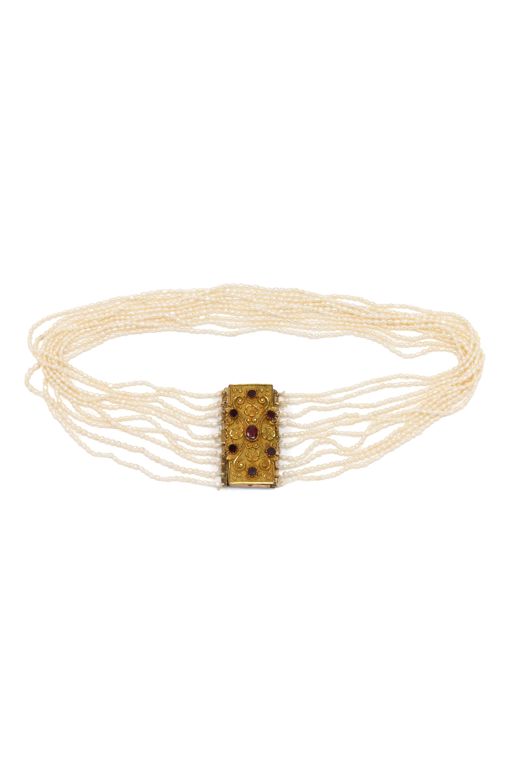 Gold-Filled Pearl and Garnet Necklace