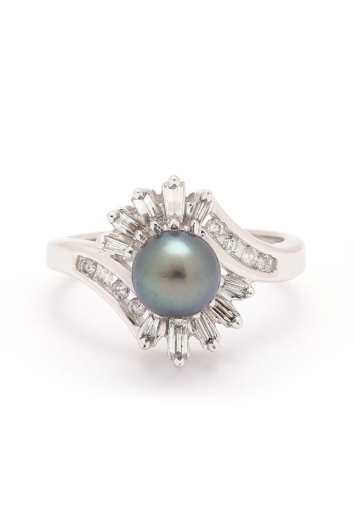 White Gold, Pearl, and Diamond Ring