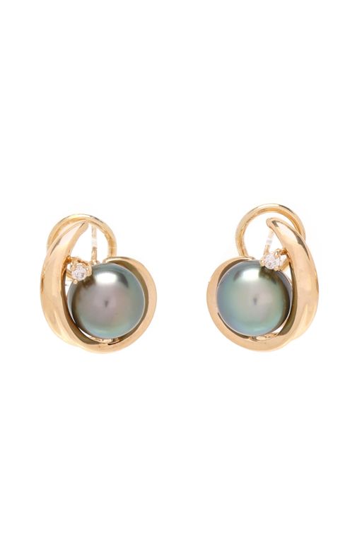 Gold and Tahitian Pearl Earrings