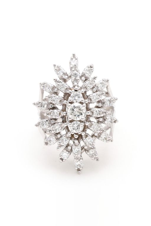 White Gold and Diamond Cluster Ring