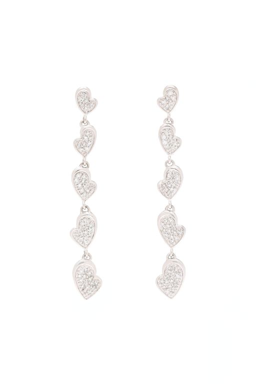 White Gold and Diamond Heart Dangle Earrings