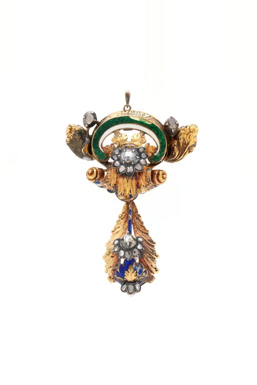 Antique Gold, Enamel, and Diamond Pendant/Brooch