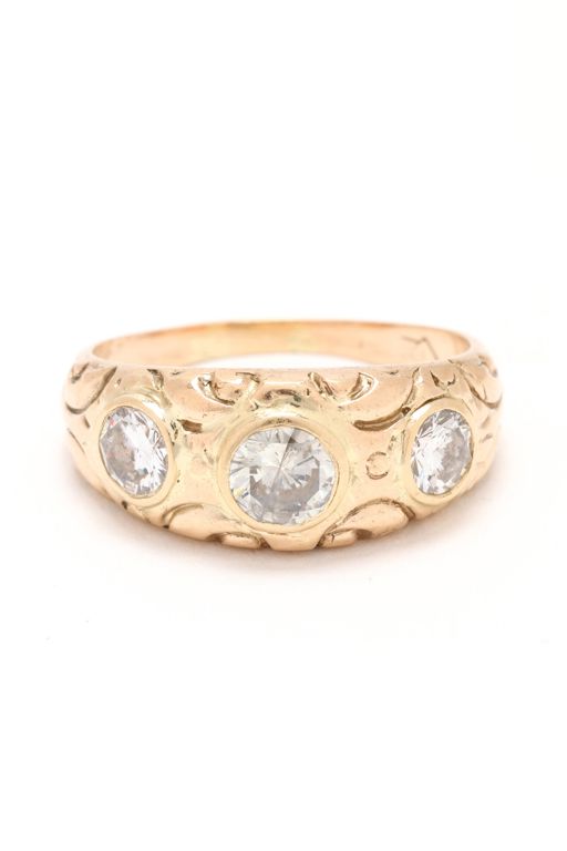 Gold and Three-Stone Diamond Ring