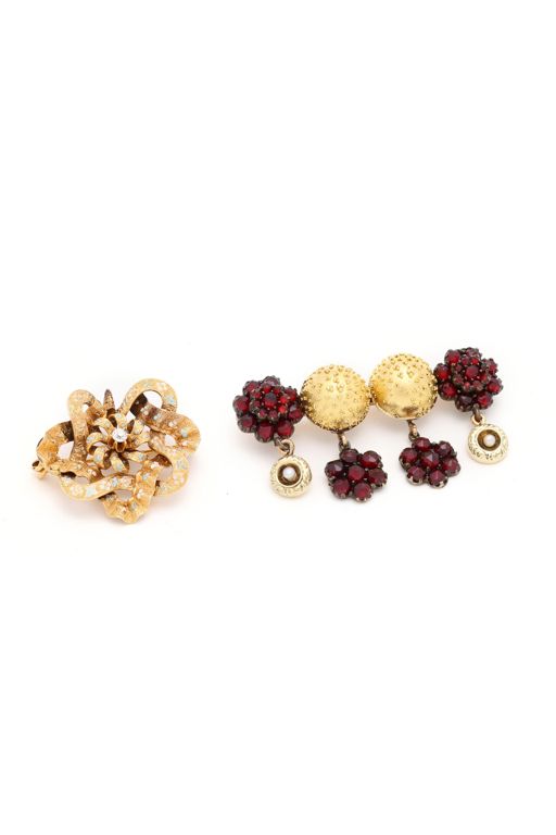 Two Vintage Gold and Gem-Set Brooches
