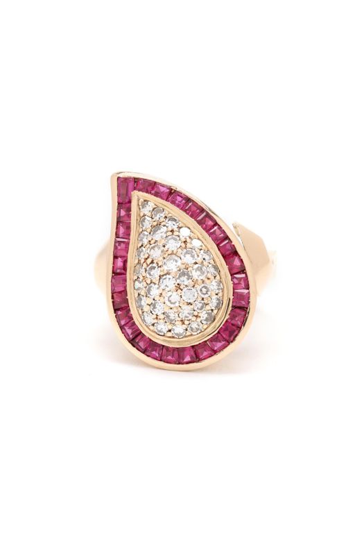 Retro Gold, Synthetic Ruby, and Diamond Ring