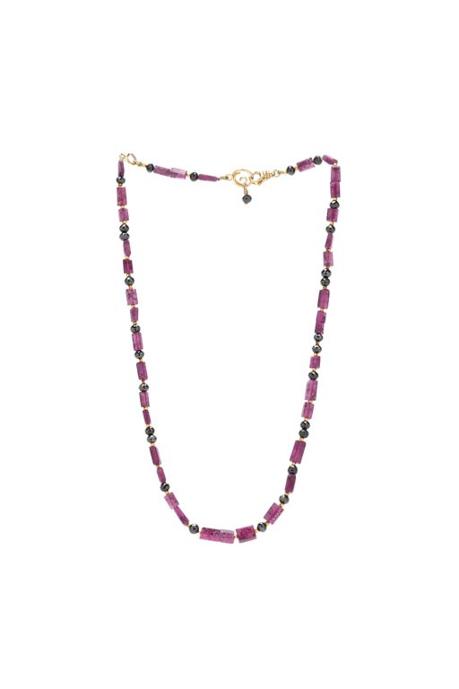 Gold, Ruby, and Sapphire Bead Necklace