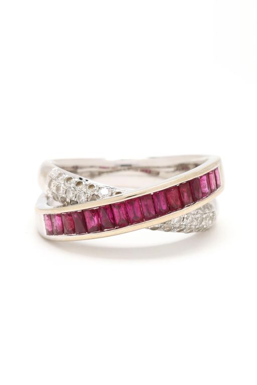 White Gold, Ruby, and Diamond Bypass Ring