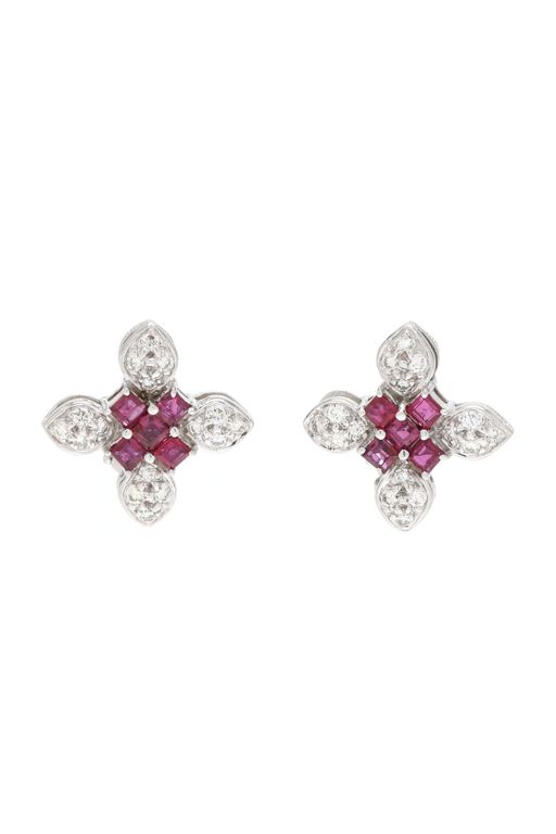 White Gold, Ruby, and Diamond Earrings