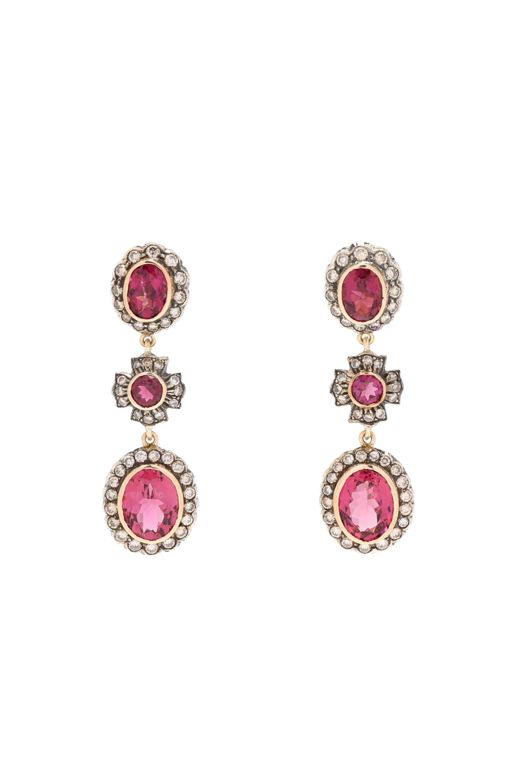 Pair of Gold and Silver Multi-Gem Earrings