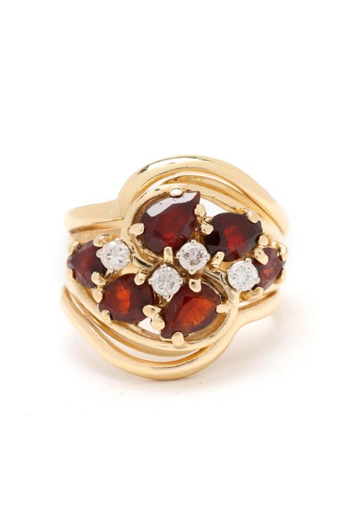 Gold, Garnet, and Diamond Cluster Ring