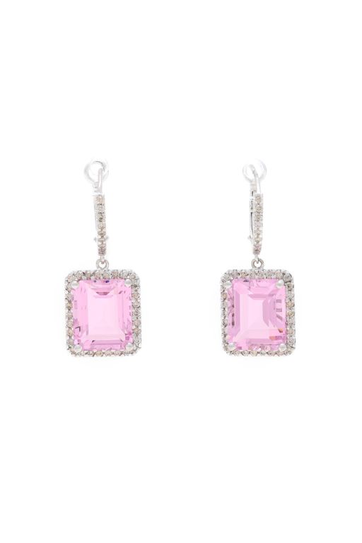 Pair of 14k Gold Quartz and Diamond Earrings