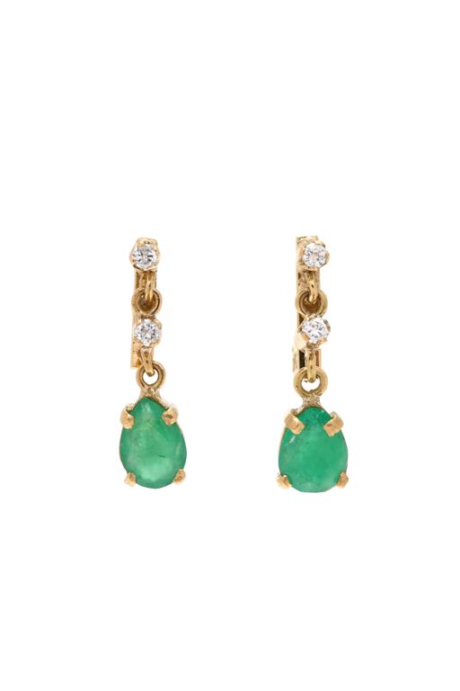 Gold, Emerald, and Diamond Drop Earrings