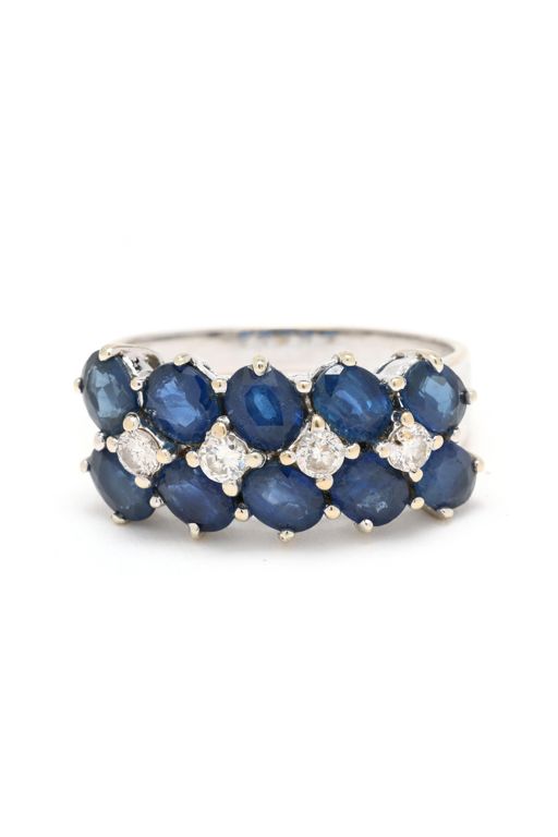White Gold, Sapphire, and Diamond Ring
