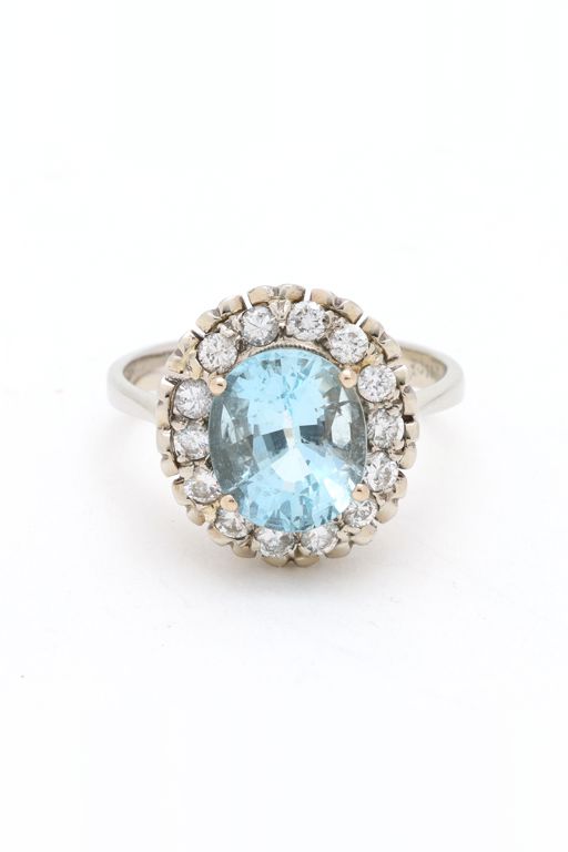 White Gold, Aquamarine, and Diamond Ring