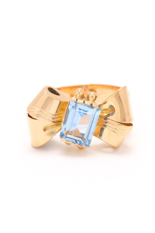 Retro Gold and Blue Spinel Ring