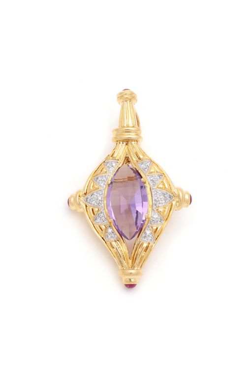 18k Gold Multi-Gem Pendant Brooch