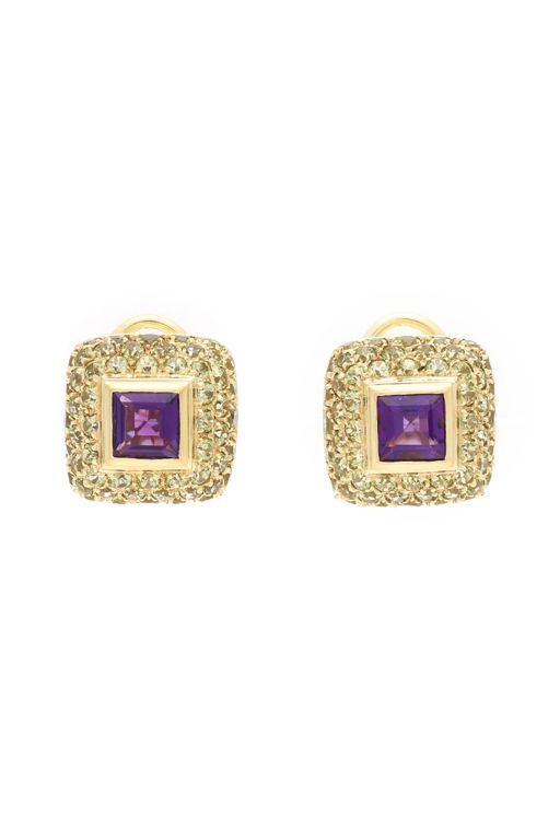 Gold, Amethyst, and Diopside Earrings