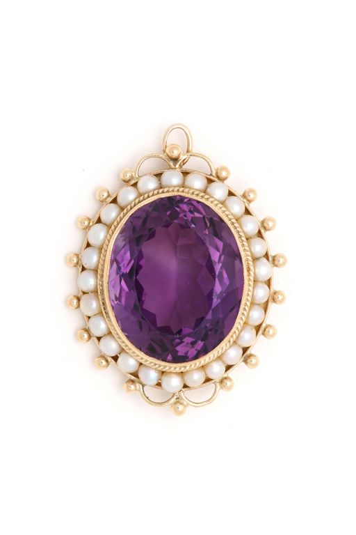 14k Gold Amethyst and Pearl Pendant Brooch