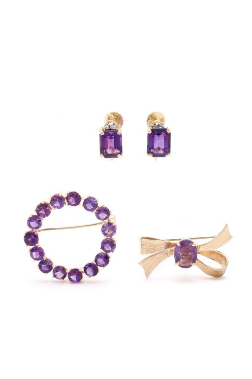 Group of Gold and Amethyst Jewelry