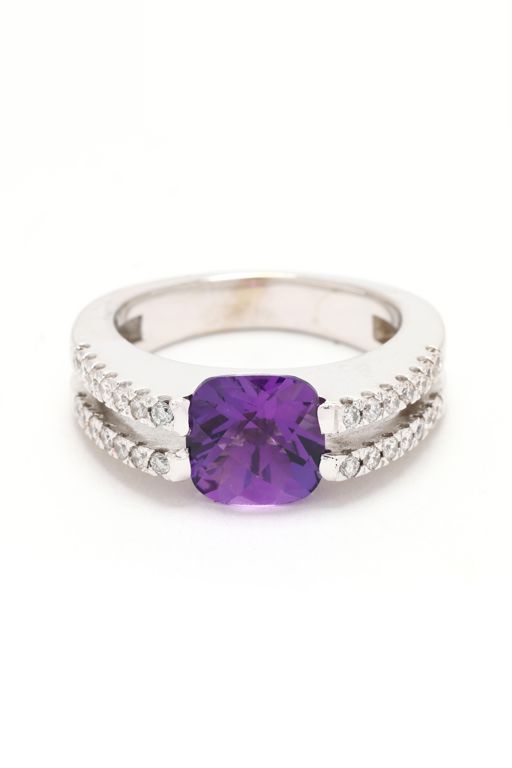 White Gold, Amethyst, and Diamond Ring