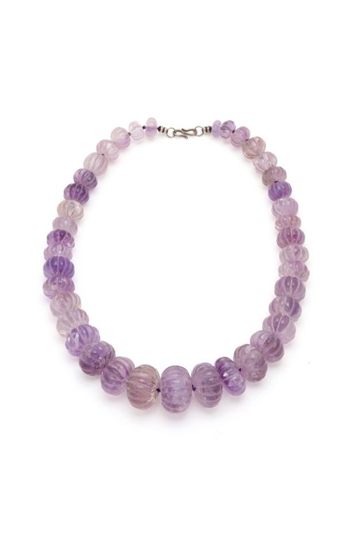 Carved Amethyst Bead Necklace