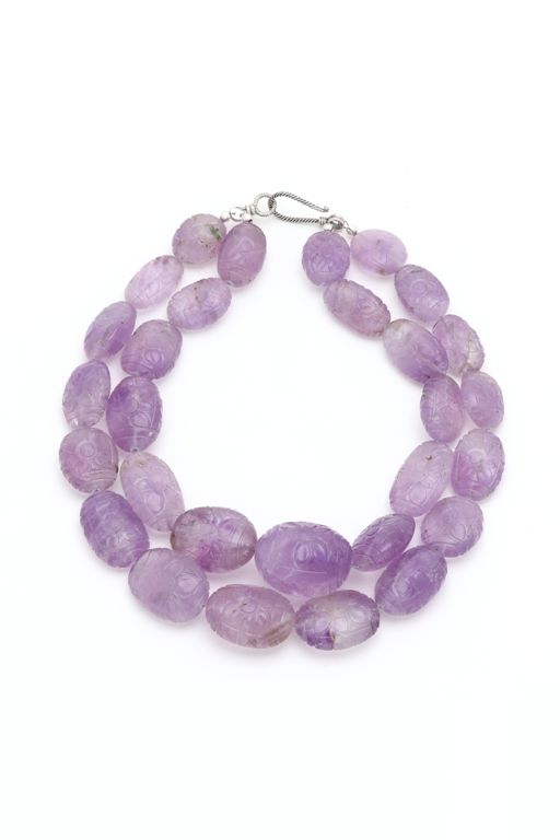Carved Amethyst Bead Necklace