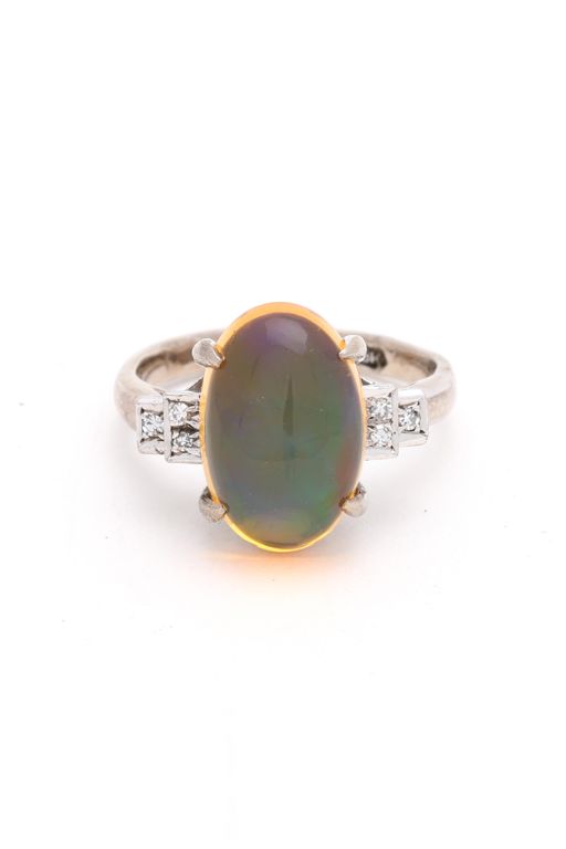 White Gold, Opal, and Diamond Ring