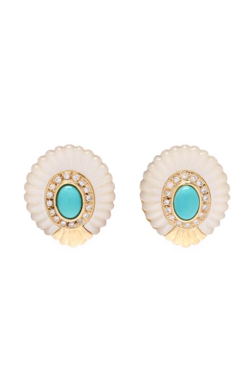 Pair of 18k Gold Turquoise and Diamond Earrings