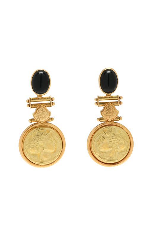 Pair of 18k Gold Onyx Earrings