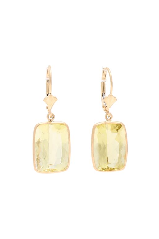 Gold and Praseolite Quartz Dangle Earrings