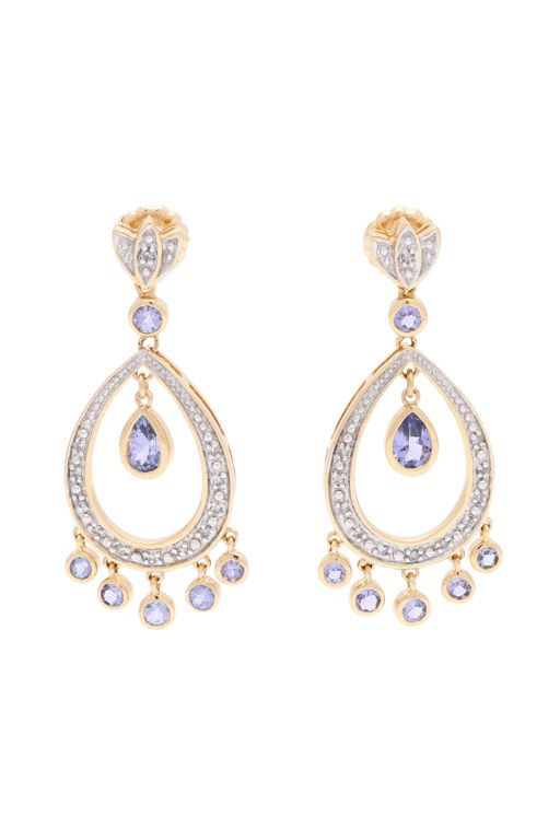 Pair of 14k Gold Tanzanite and Diamond Earrings