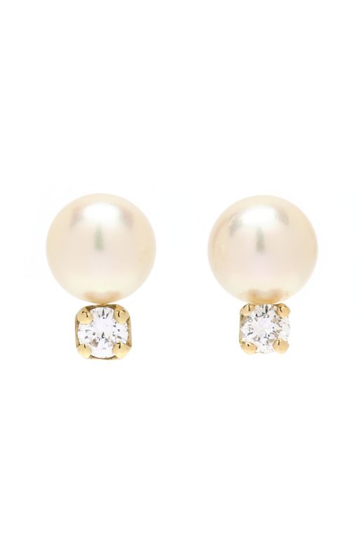 Gold, Pearl, and Diamond Stud Earrings