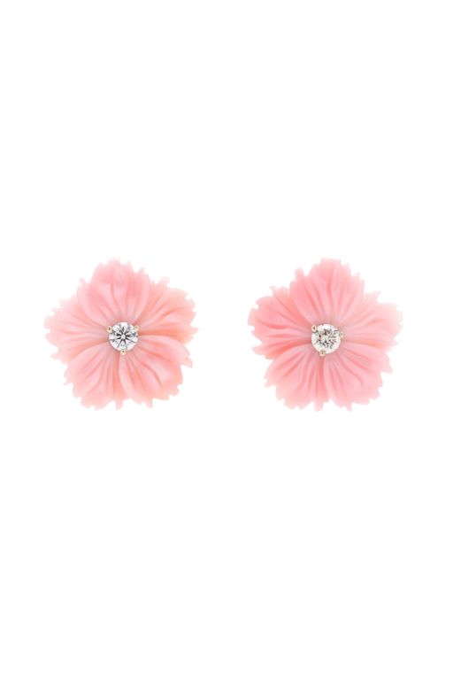 Pair of 18k Gold Coral and Diamond Earrings